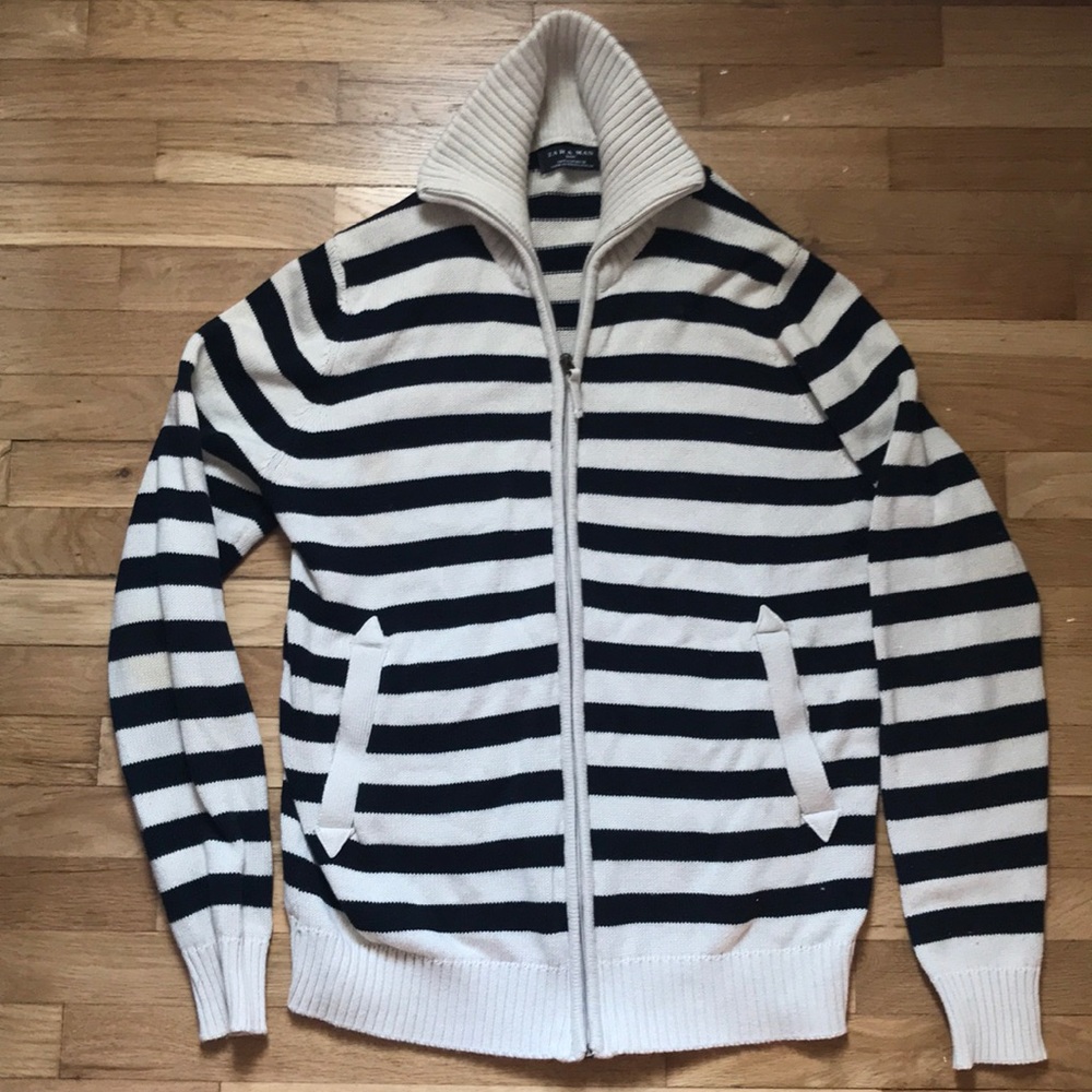Zara men basic striped cardigan M